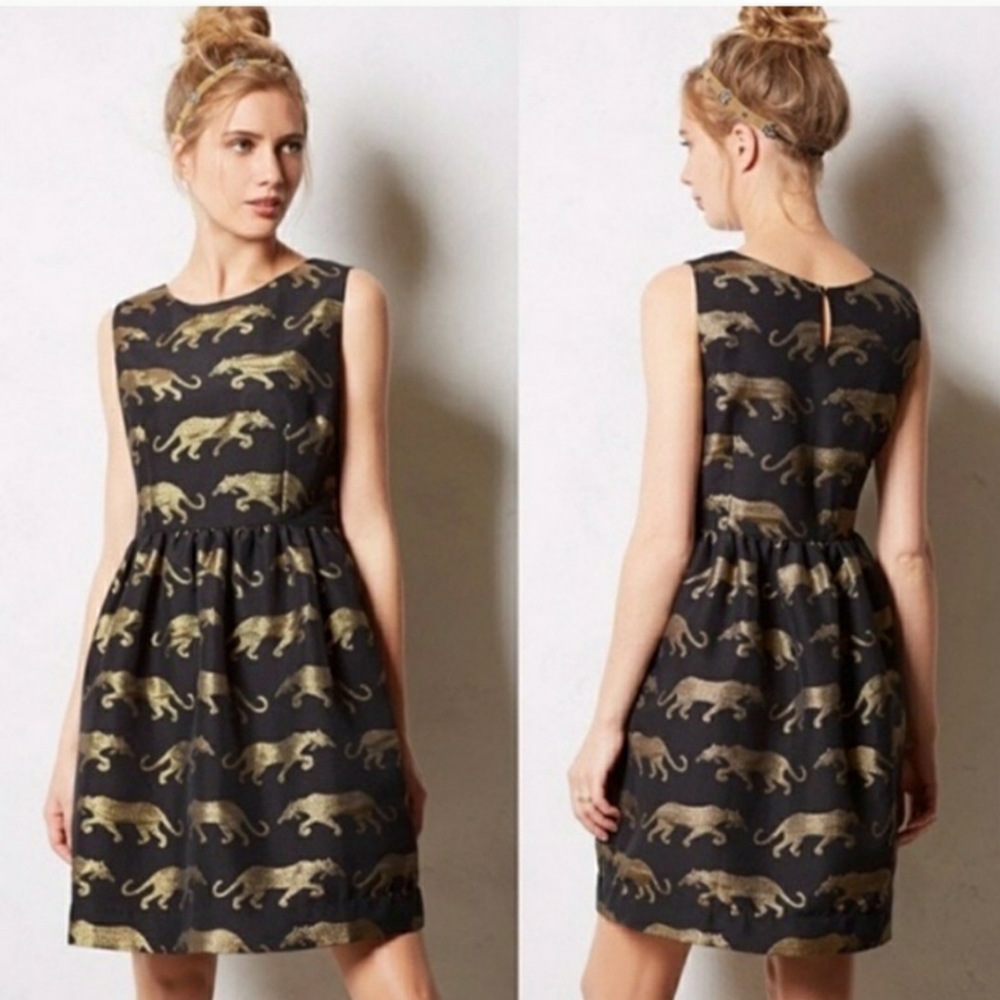 Anthropologie black and gold panther dress